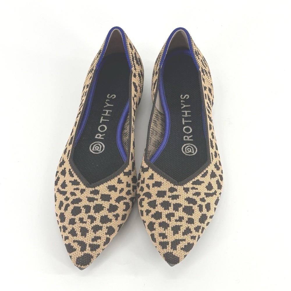 Rothy's The Point Flats Womens 7.5 Leopard Cat Cheetah Animal Print Washable